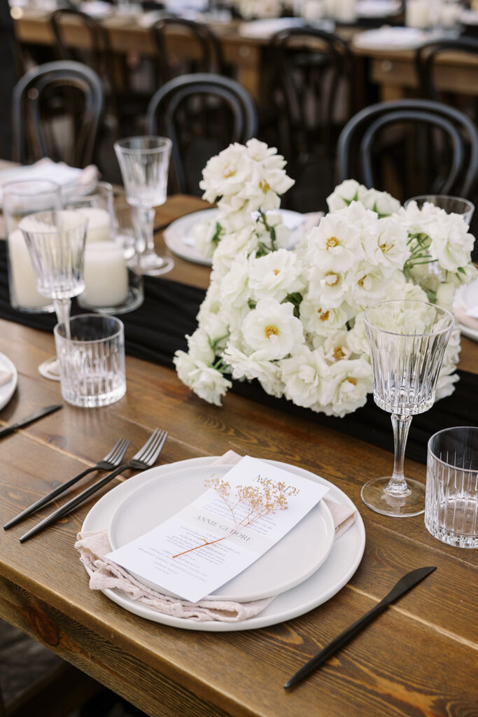 wedding tablescape with white flowers